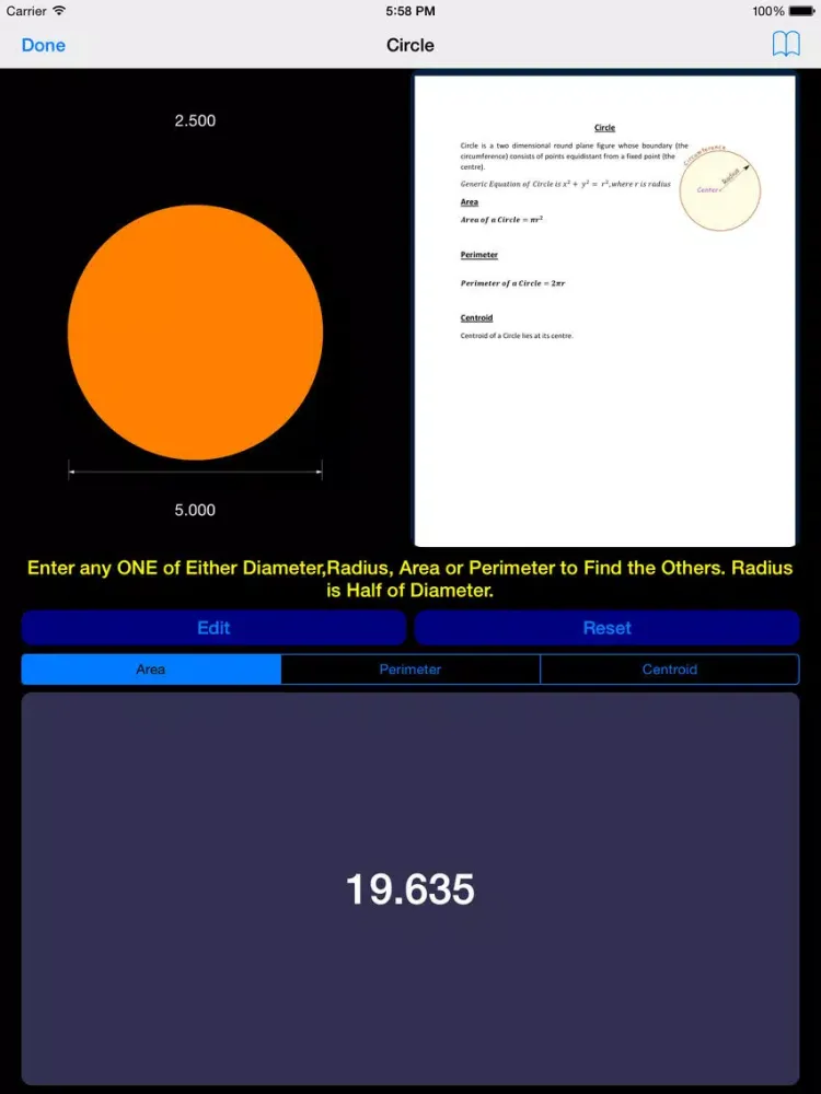2D Shapes Area and Perimeter Calculator Lite iPad 应用截图