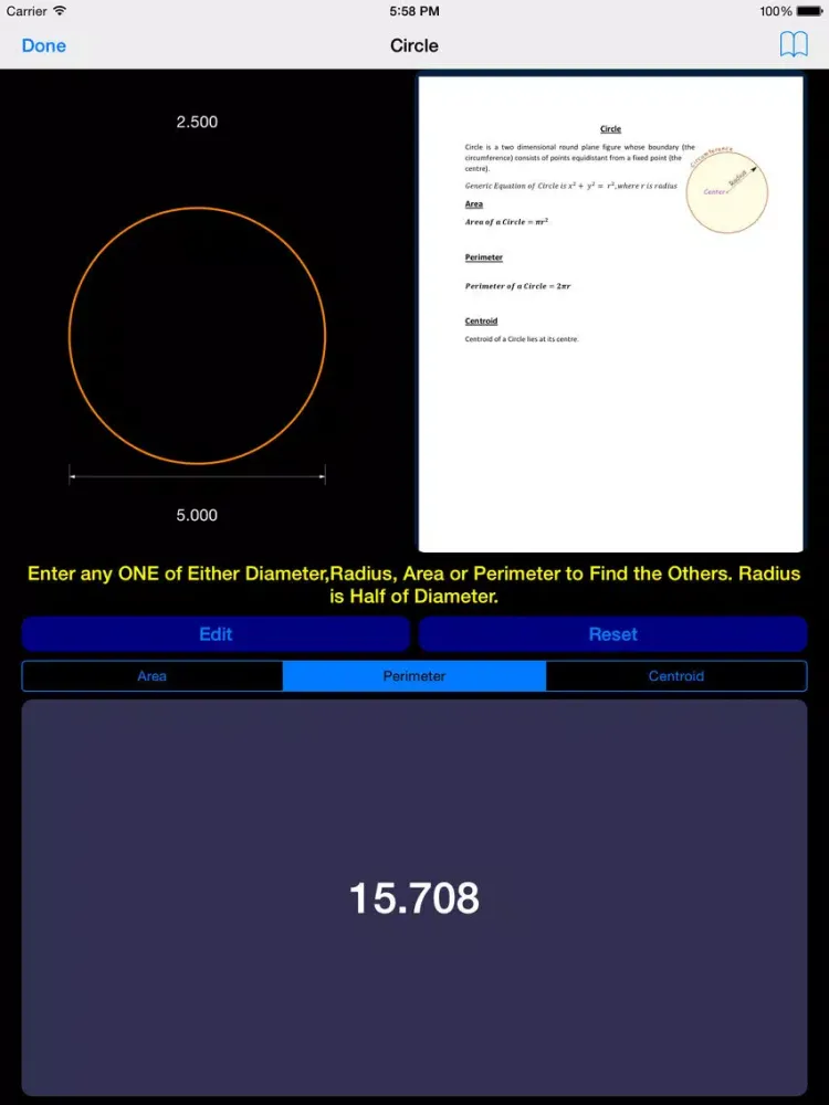 2D Shapes Area and Perimeter Calculator Lite iPad 应用截图