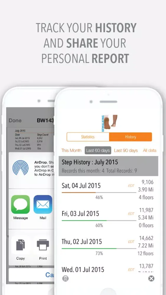 Capturas de tela do BeWalking - Step counter & history tracker