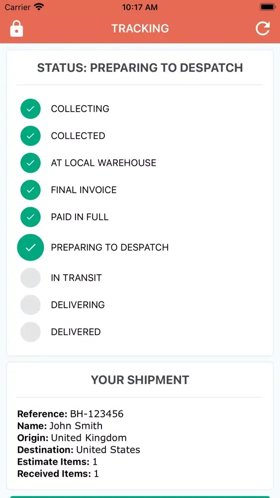 Baggage Hub Tracking Screenshots