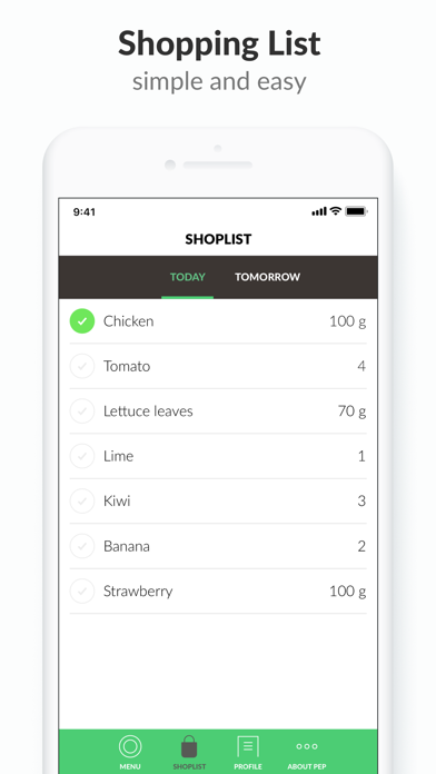 ภาพหน้าจอของ PEP: Healthy menu of the day