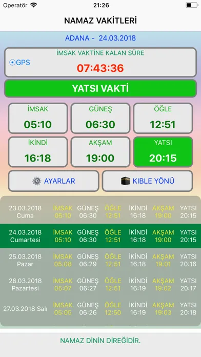 Zrzuty ekranu İmsakiyeli Ezan Vakti