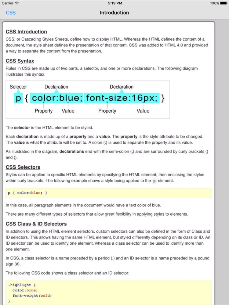 ภาพหน้าจอของ CSS Pro FREE iPad 