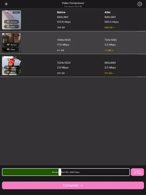 Tangkapan skrin Video Compressor:Shrink videos iPad 