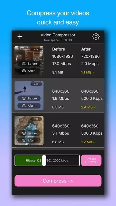 Tangkapan skrin Video Compressor:Shrink videos