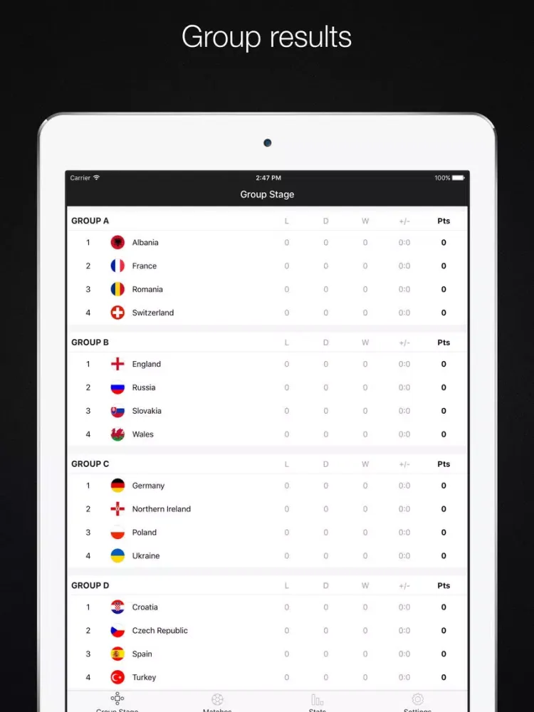 EURO 2016 - Scoreboard,Football schedule,Matches reminder iPad 應用截圖