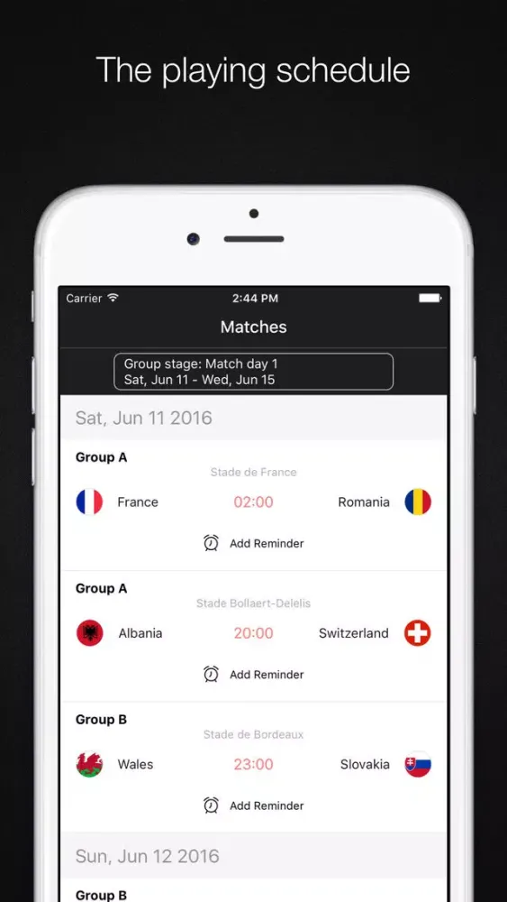 EURO 2016 - Scoreboard,Football schedule,Matches reminder應用截圖