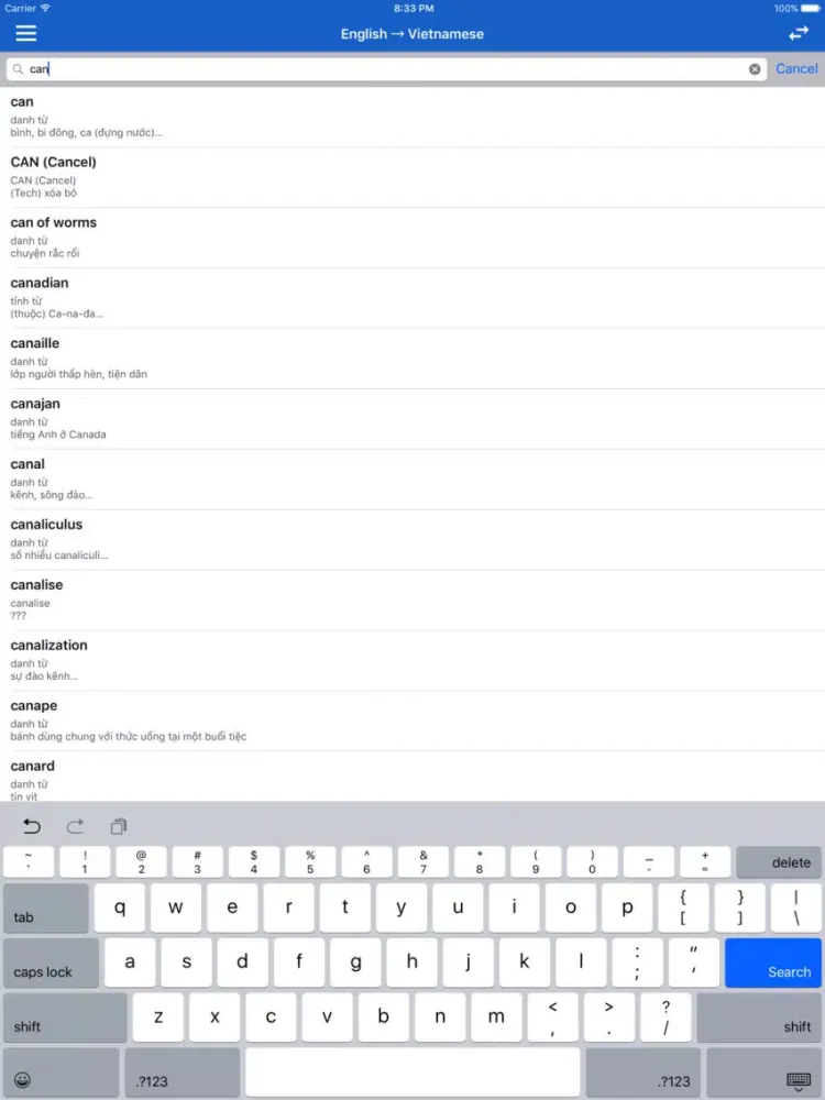 Từ điển Anh Việt - English Vietnamese Dictionary. iPad  スクリーンショット