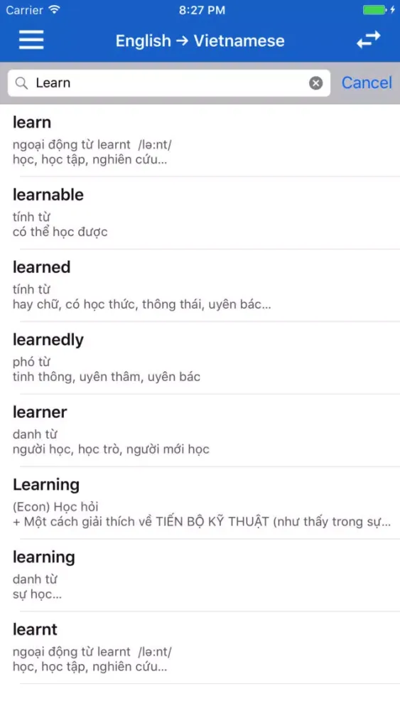 Từ điển Anh Việt - English Vietnamese Dictionary. スクリーンショット