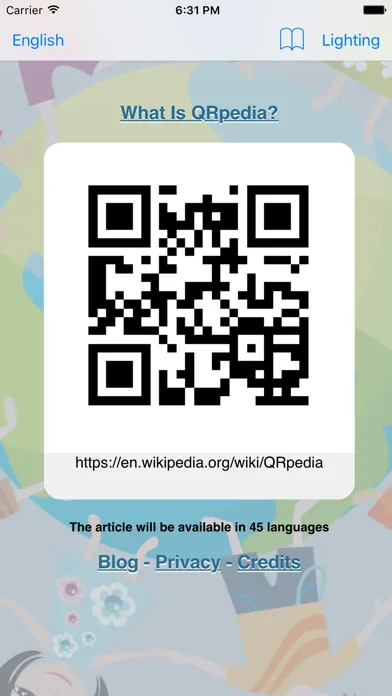 Capturas de tela do QRpedia