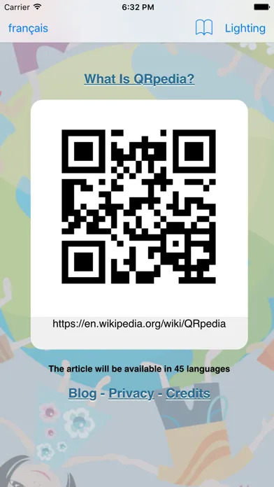 Capturas de tela do QRpedia