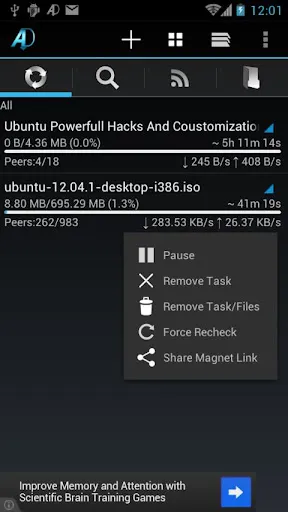 Ảnh chụp màn hình của aDownloader - torrent download