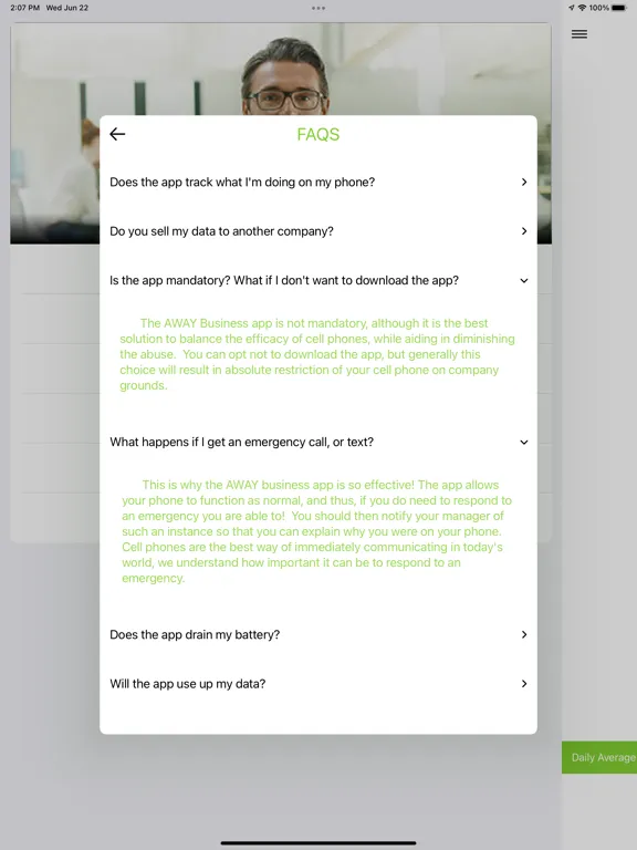 Tangkapan layar AWAY Business iPad 