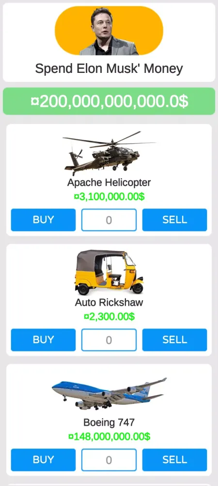 Spend Elon Musk' Money Screenshots