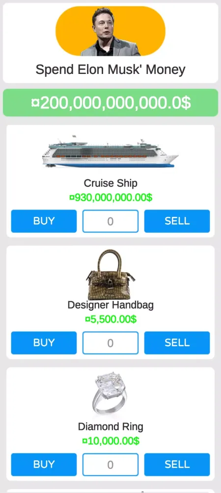 Spend Elon Musk' Money Screenshots