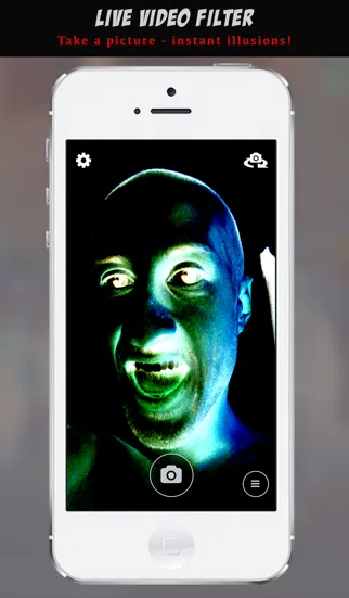 Tangkapan layar Bizarro - Optical illusion brain game: Create and share amazing animated photo illusions that boggle the mind and confuse the eyes using live image filters and effects on the iPhone or iPad.