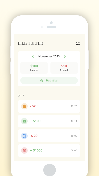 Capturas de tela do Bill Turtle - Money Expense
