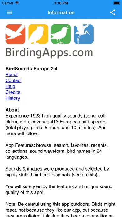 Zrzuty ekranu BirdSounds Europe
