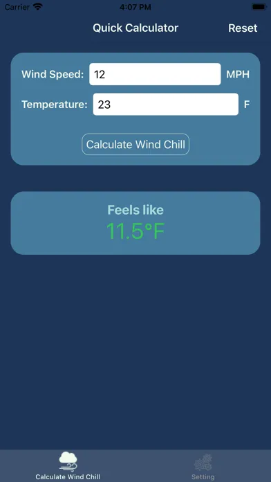 Ảnh chụp màn hình của Calculate That Wind Chill