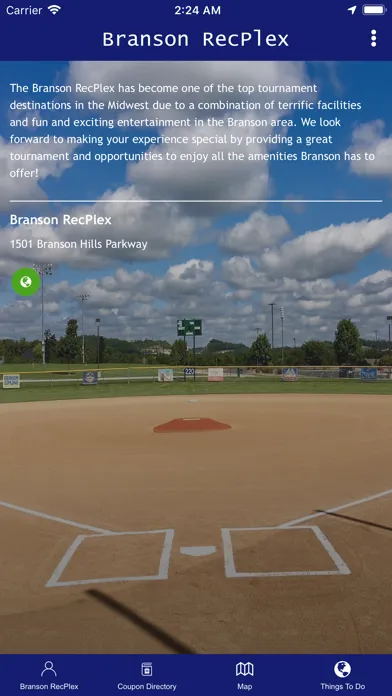 Capturas de tela do Branson RecPlex Players Guide