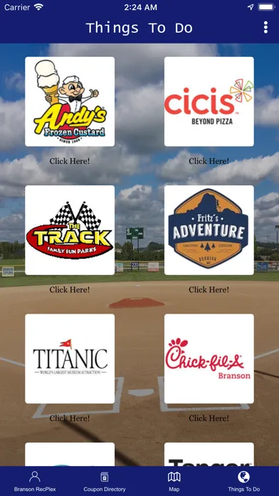 Capturas de tela do Branson RecPlex Players Guide