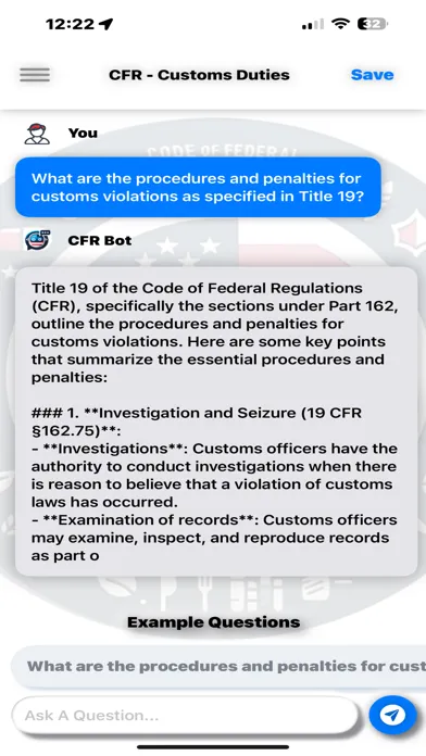 Captures d'écran de CFR AI - Title 19