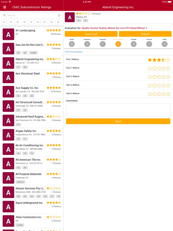 CMiC Subcontractor Rating iPad  سکرین شاٹس