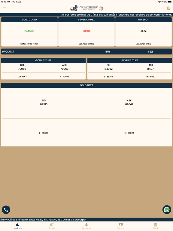 Ảnh chụp màn hình của CSV BULLION iPad 