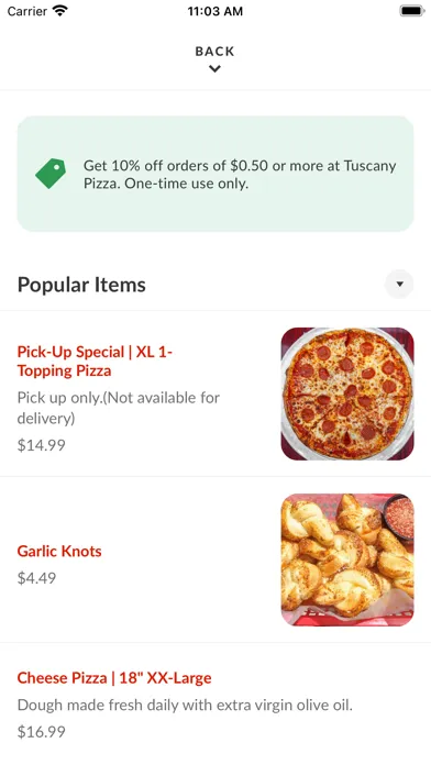 Tangkapan skrin Tuscany Pizza