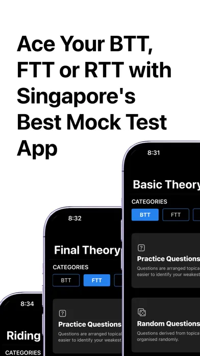Capturas de tela do BTT, FTT, RTT - Theory Test SG