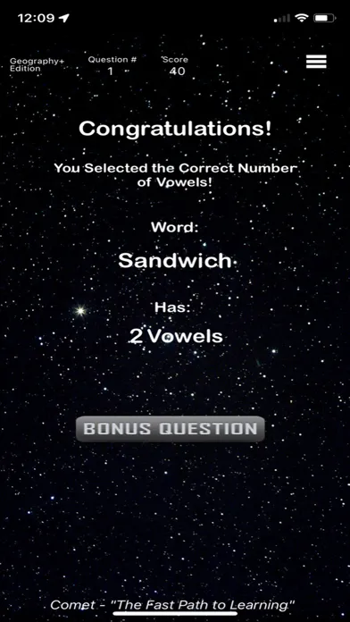 Tangkapan skrin Geography+ - Comet Spelling