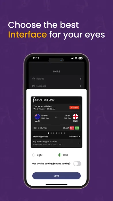 Tangkapan layar Cricket Line Guru