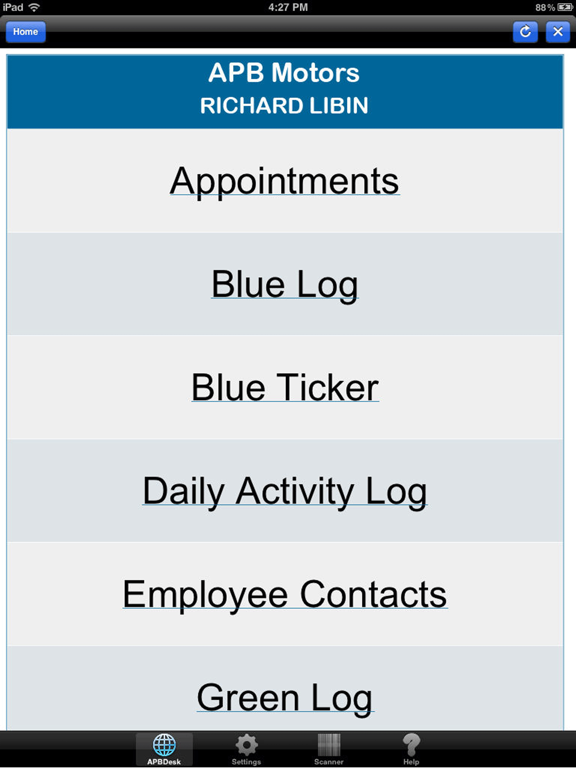 Tangkapan layar APB Desk App iPad 