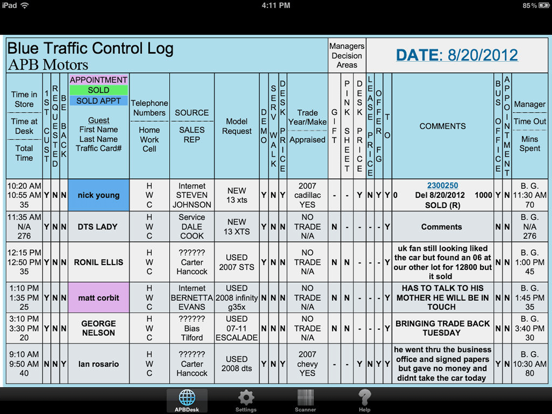 Tangkapan layar APB Desk App iPad 