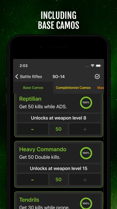 ภาพหน้าจอของ MWII Camo Tracker
