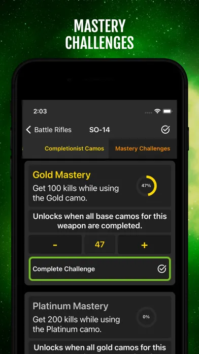 ภาพหน้าจอของ MWII Camo Tracker