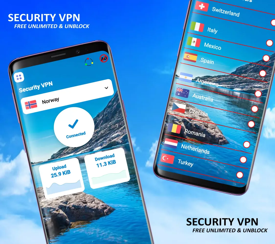 Capturas de tela do Security VPN