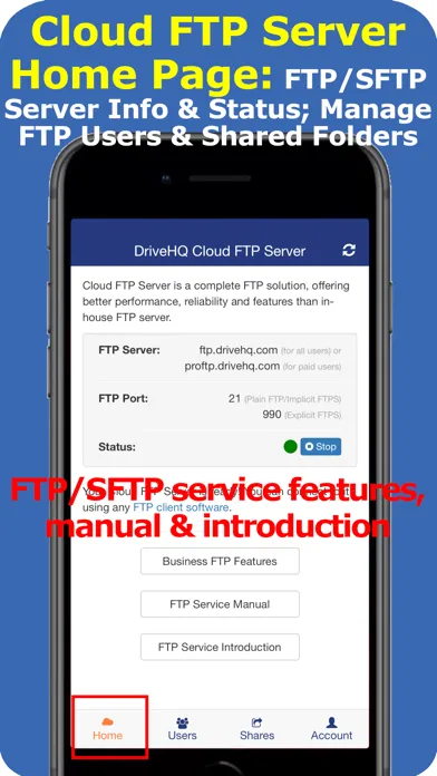 DriveHQ Cloud FTP Server 스크린샷