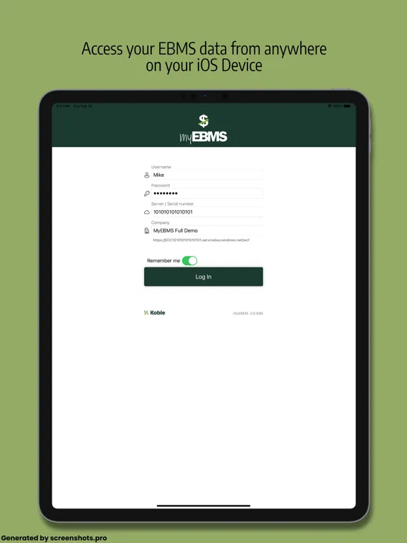 Ảnh chụp màn hình của MyEBMS iPad 