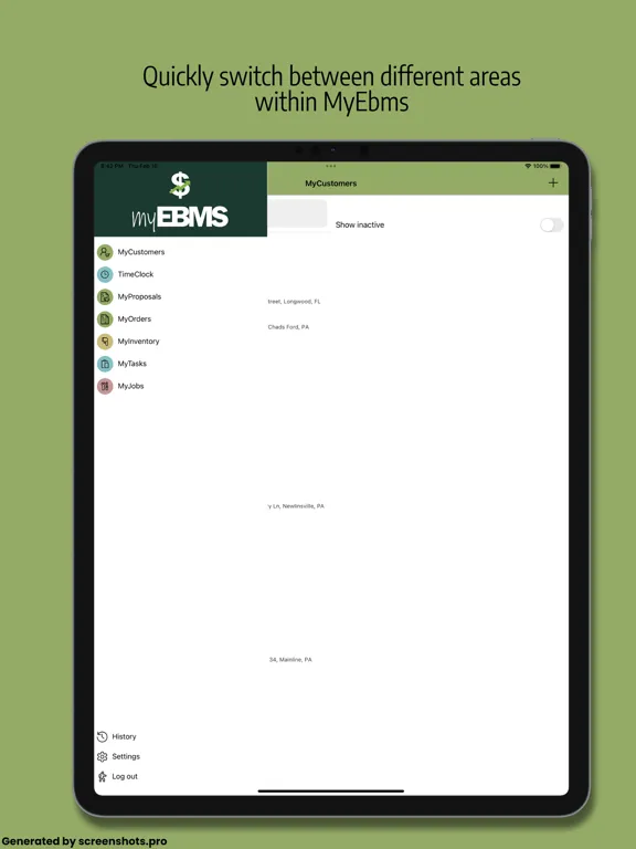 Ảnh chụp màn hình của MyEBMS iPad 
