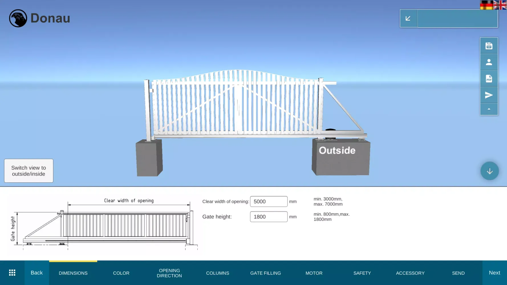 Capturas de tela do Falken Gate Configurator