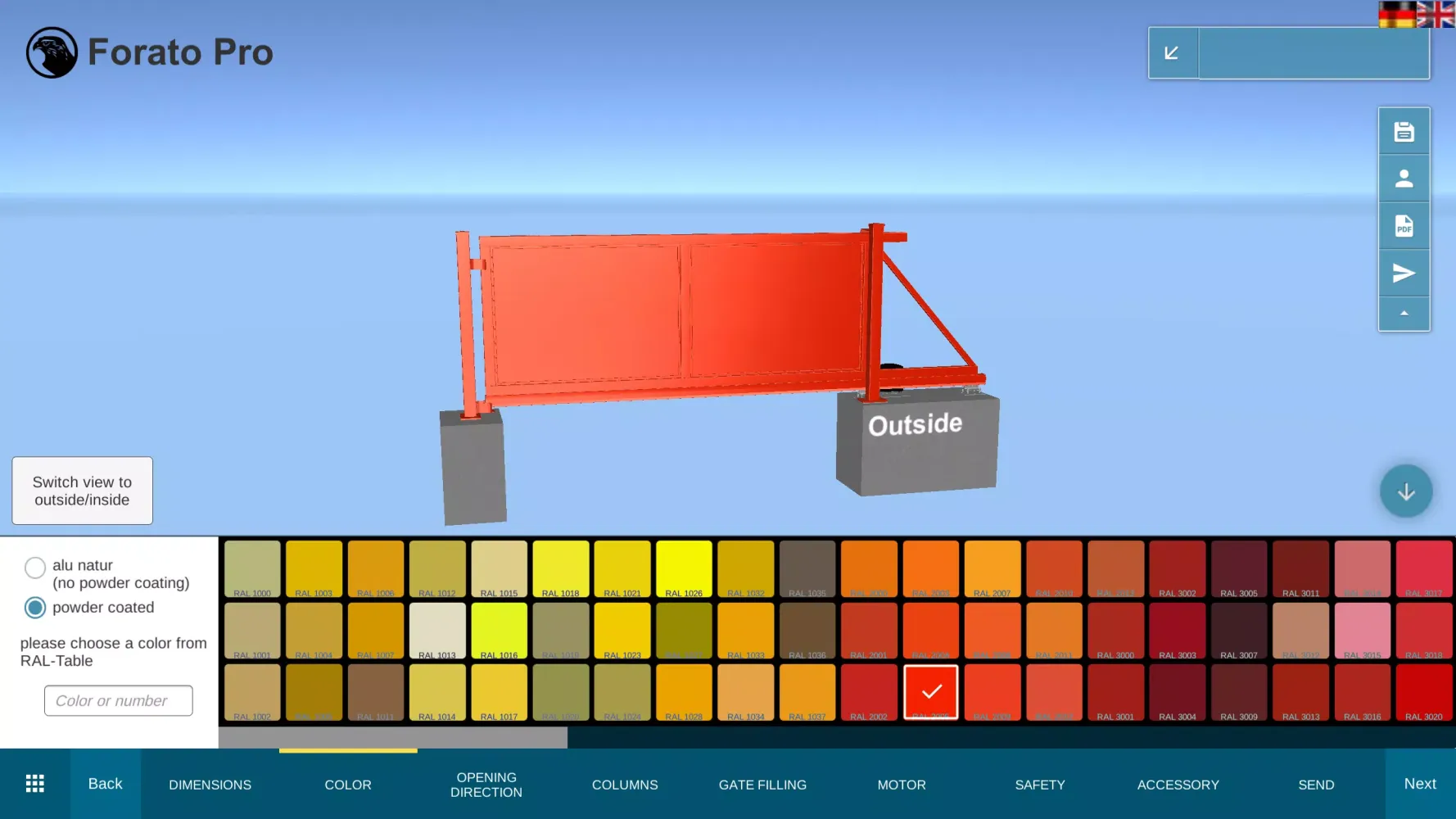 Capturas de tela do Falken Gate Configurator