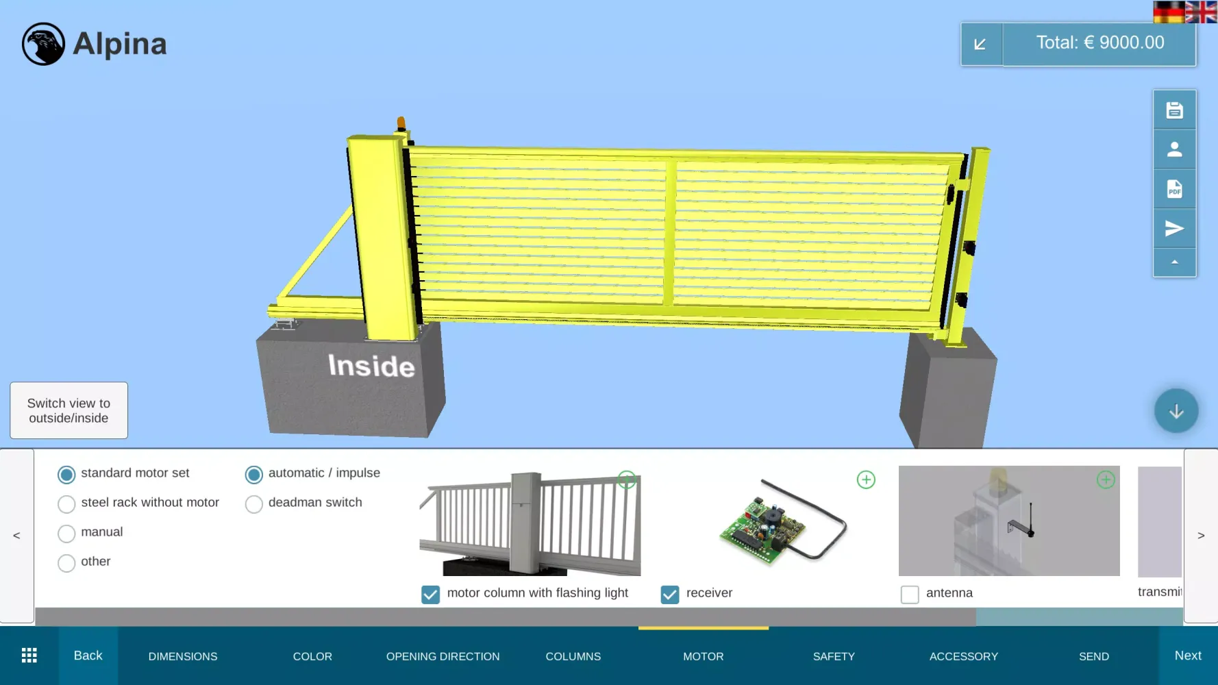 Capturas de tela do Falken Gate Configurator