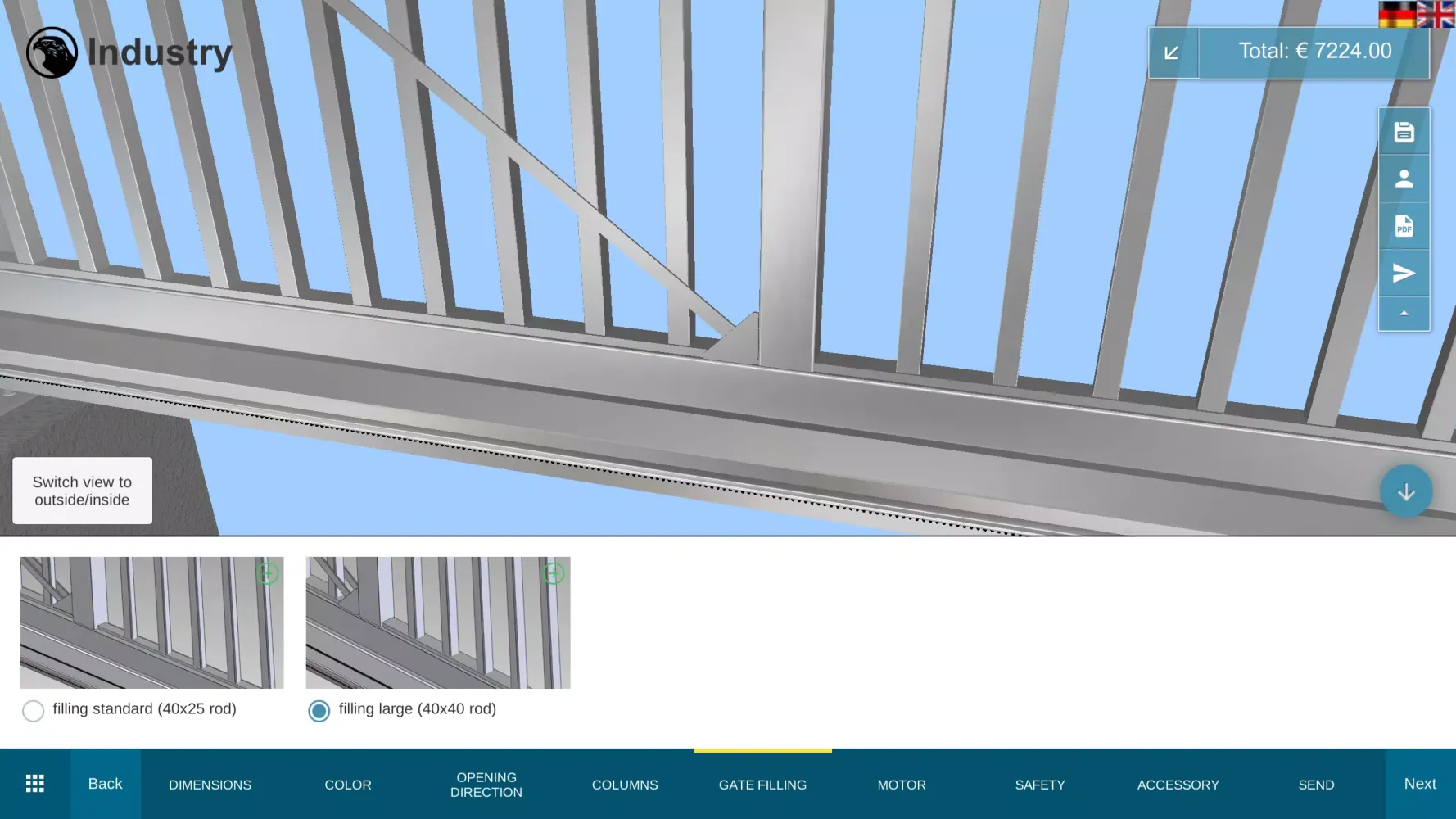 Capturas de tela do Falken Gate Configurator