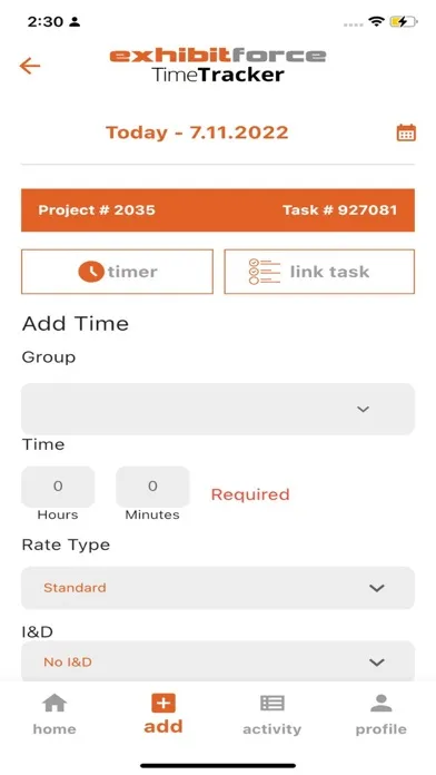 Tangkapan layar TimeTracker by ExhibitForce