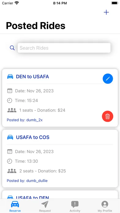 Falcon RideShare Screenshots