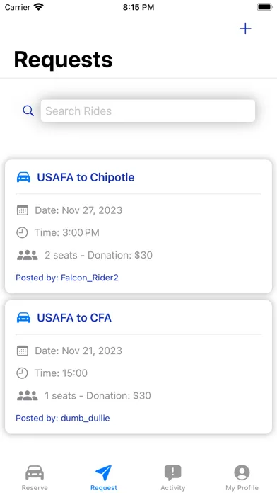 Falcon RideShare Screenshots