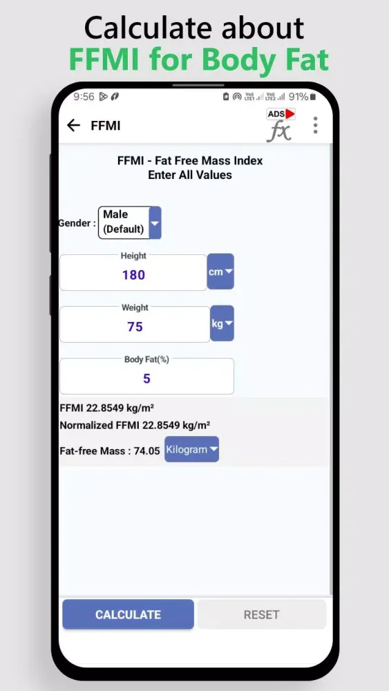 FFMI Calculator for Body Fat Screenshots