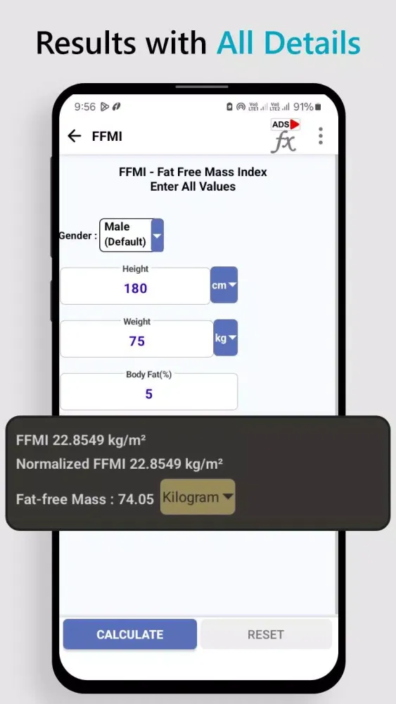 FFMI Calculator for Body Fat Screenshots