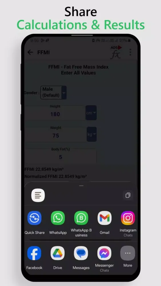FFMI Calculator for Body Fat Screenshots